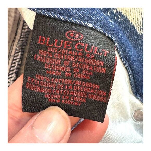 Blue Cult Denim Acid Wash Distressed Mens Shorts Size 42 100% Cotton Y2K Hip Hop - Picture 5 of 6